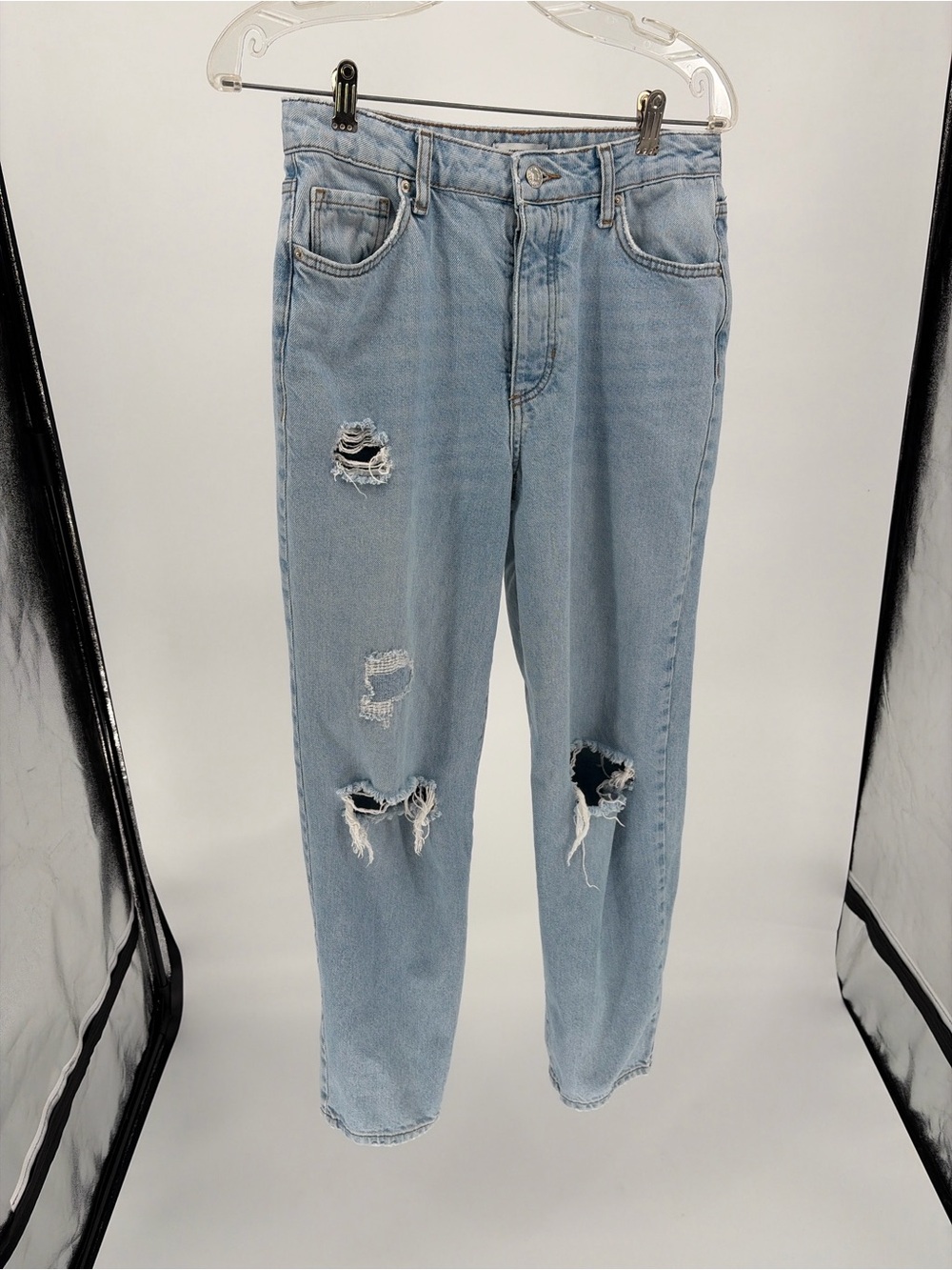 Forever 21 Light Blue Distressed Straight-Leg Jeans